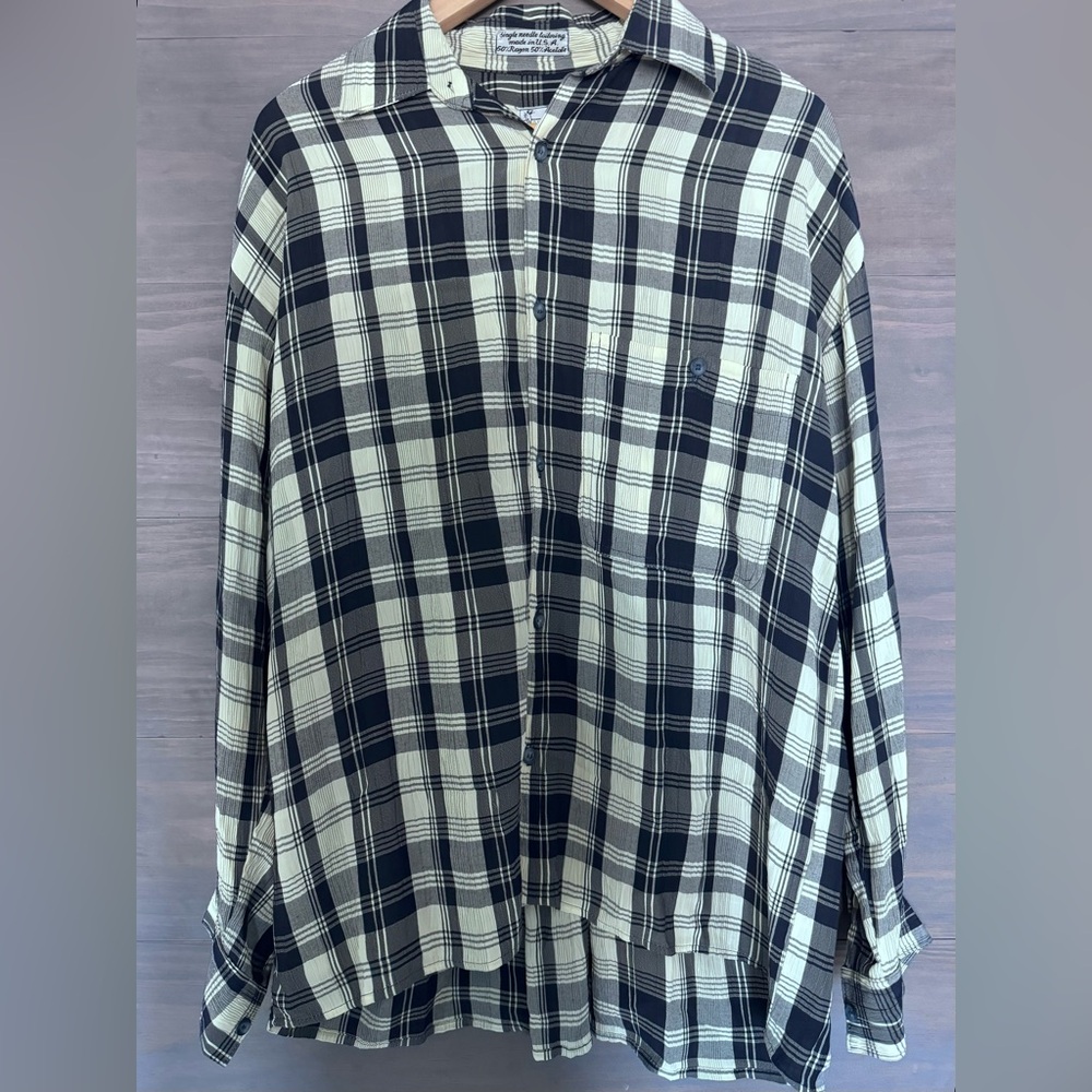 Vintage 1990's GOOUCH Design Shirt Dead stock Plaid Size Small Single Needle USA